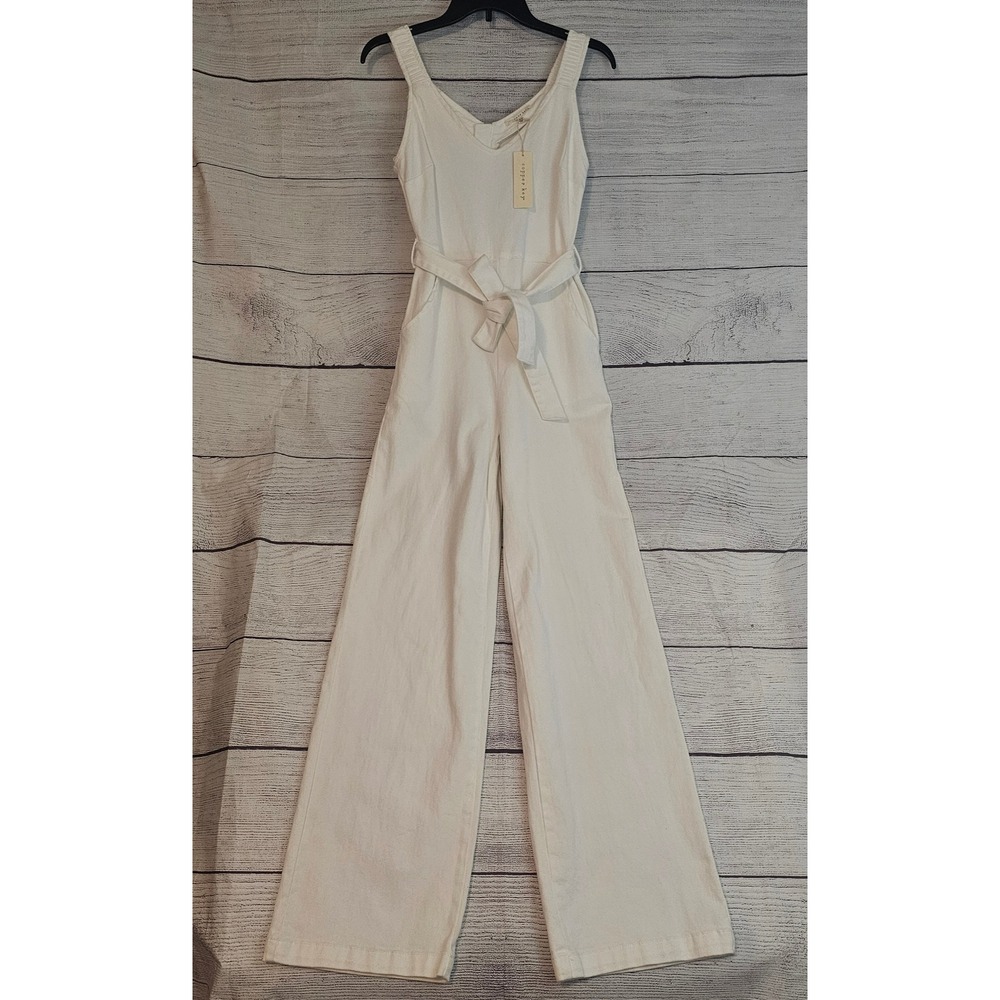 NWT - XS Copper Key Cream Wide-Leg Sleeveless Jumpsuit with Tie Waist
